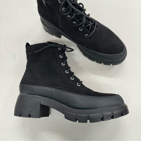 Merry Scott Black Lugg Sole Combat Lace Up Boots Fabric Womens 9 - Picture 1 of 11